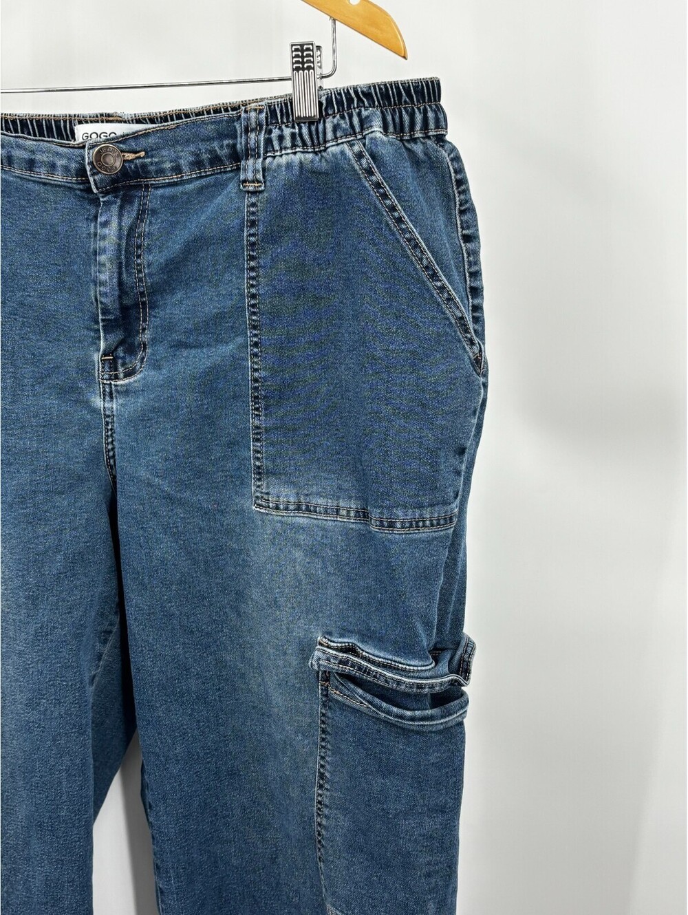 Gogo Jeans Women Skater Jeans Collection Blue Denim Cargo Pockets Wide Leg Sz 22 - Picture 2 of 7